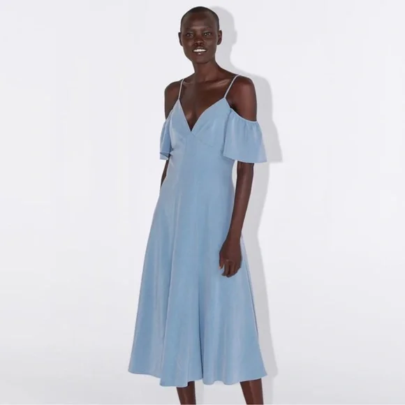 zara off the shoulder dress blue Zara Blue Striped Off-The-Shoulder Dress - Kate Middleton Dresses